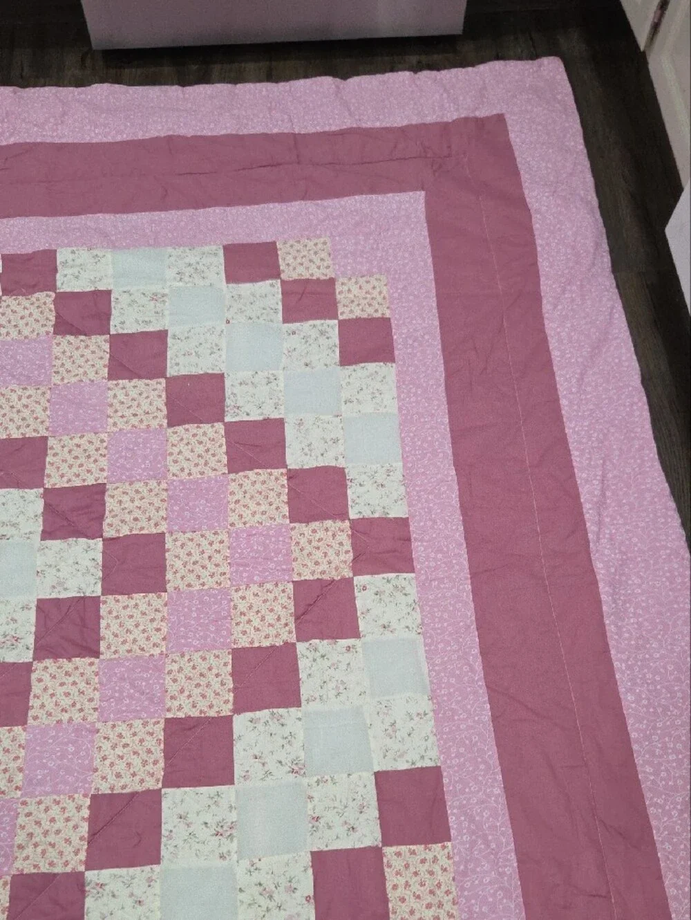 Pink And White Square Pattern Manufactured Quilt 84 X 84
